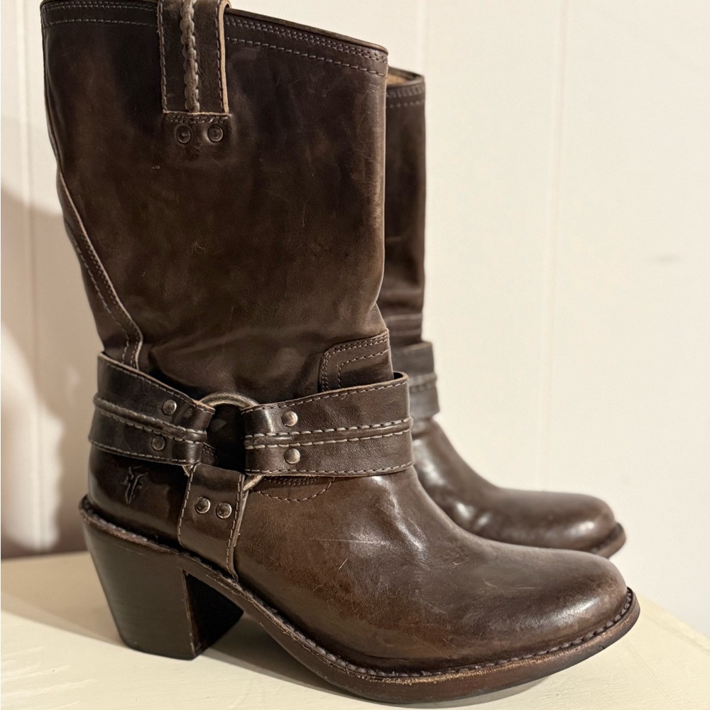 Frye Dark Brown Heeled Leather Boots